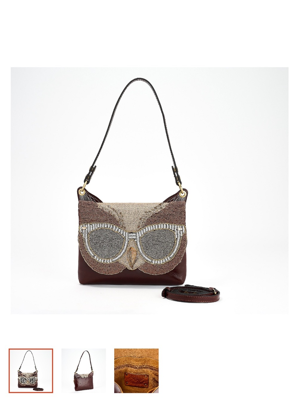 Patricia Nash Brown Beaded Owl Crossbody Shoulder Bag with Neutral Embroidery - Picture 1 of 5